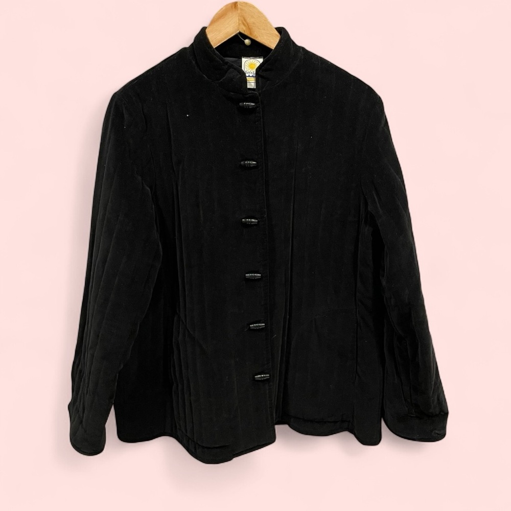 Vintage 80’s-90’s Sun n sand velvet quilted jacket mandarin collar toggle button